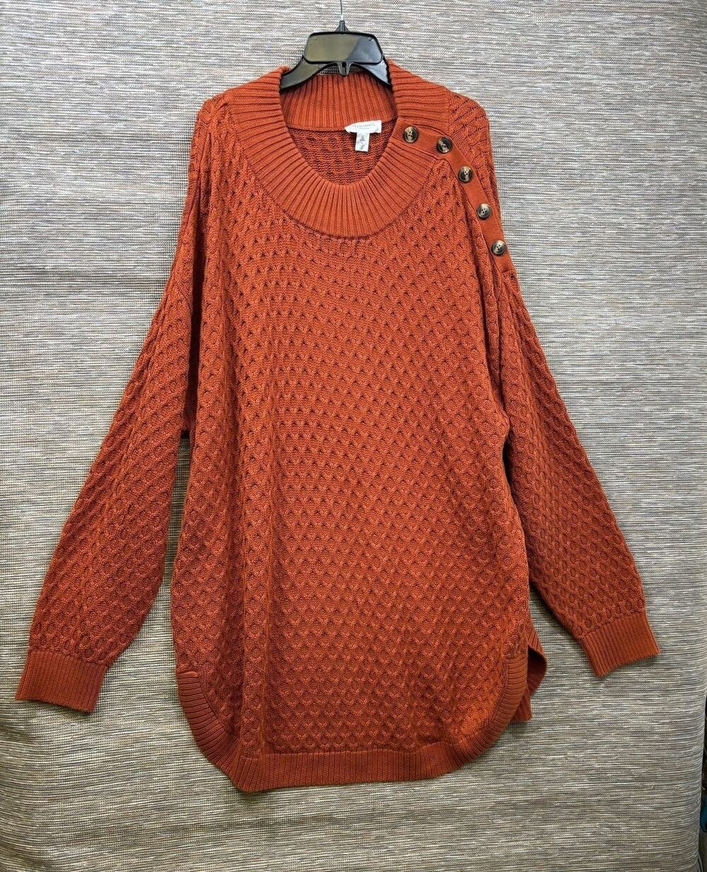 Motherhood Maternity Sweater Tunic Womens Sz 3X Orange Button Shoulder Knit Top